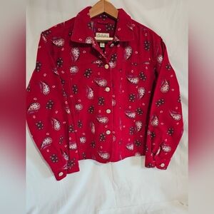 Cabela’s Shirt Women’s XS Shacket Red Paisley Button Up Collared Cotton Pockets